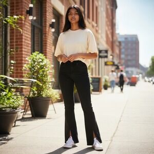 Hollister High-Rise Slit Flare Jeans Black Soft Stretch W25 L31 1R